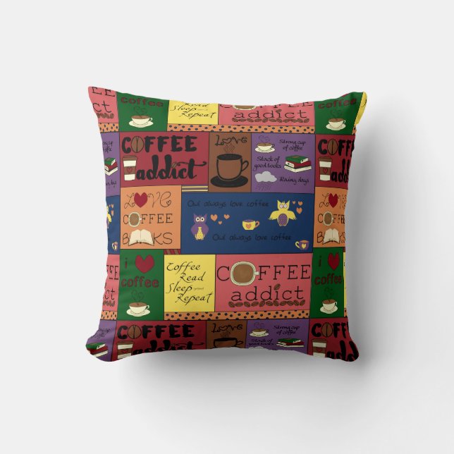 Coffee Collage Throw Pillow (Front)