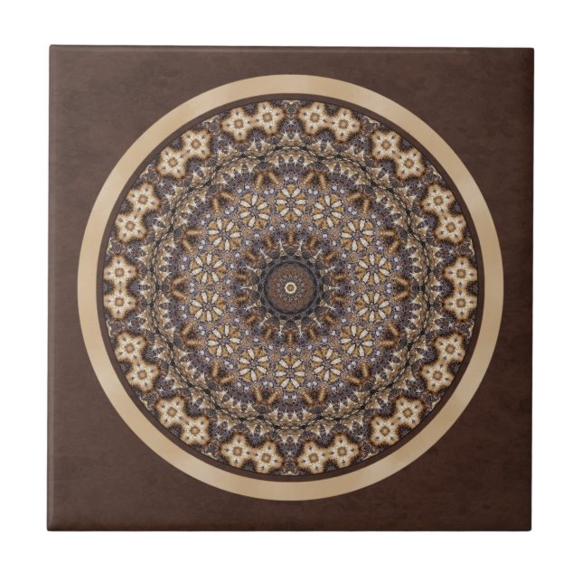 Coffee Colours Abstract Mandala Tile (Front)