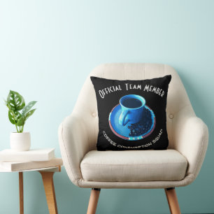 Coffee Consumption Squad   Blue Cup and Saucer Throw Pillow