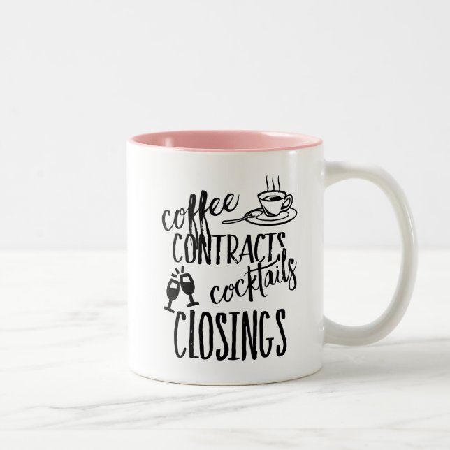 Coffee Contracts Cocktails Closings Real Estate Two-Tone Coffee Mug (Right)