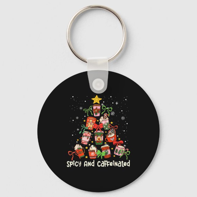 Coffee Coquette Bow Xmas Tree Christmas Scy Caffei Keychain (Front)
