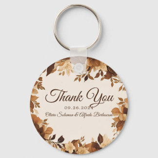 Coffee & Cream Autumn Floral Theme Wedding invite Keychain