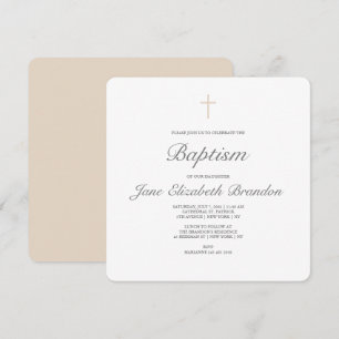 Coffee cream cross Baptism invitation