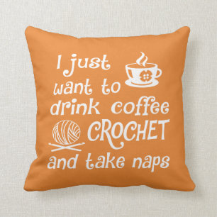 Coffee, Crochet and Naps Throw Pillow