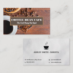 Coffee Cup and Bean on Wooden Table Business Card