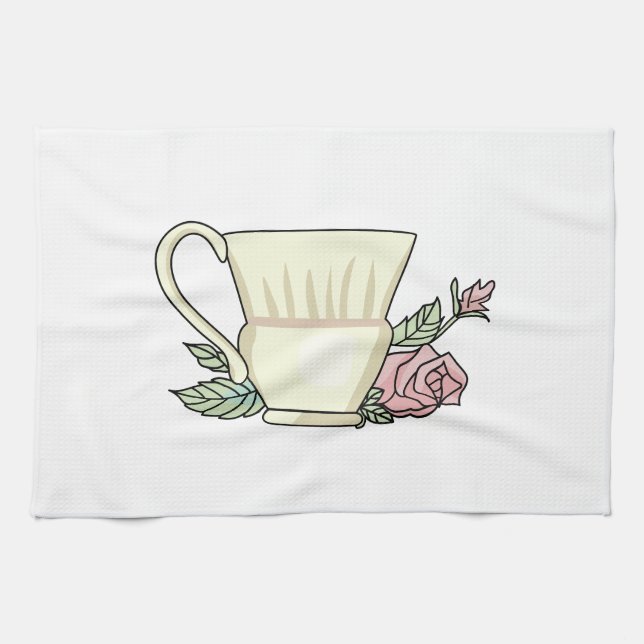 Coffee Cup And Rose Kitchen Towel (Horizontal)
