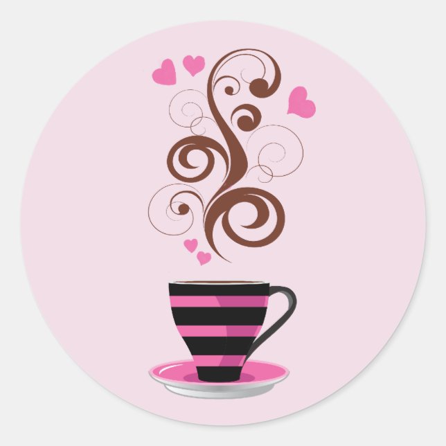 Coffee Cup, Arabica Coffee, Black Coffee, Hearts Classic Round Sticker (Front)