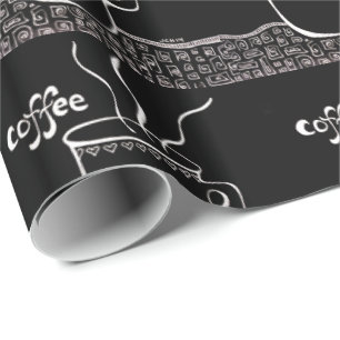 Coffee Cup Art in Black and White Wrapping Paper