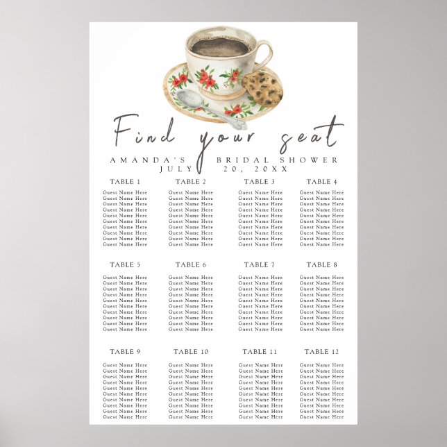 Coffee Cup Bridal shower seating chart (Front)