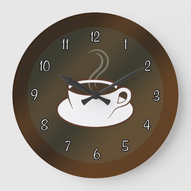 Coffee Cup Cafe Coffee Shop Large Round Wall Clock (Front)