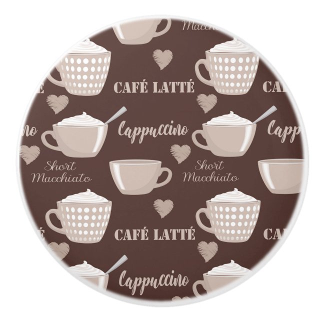 Coffee Cup Cappuccino Lover Machiatto Heart Ceramic Knob (Front)