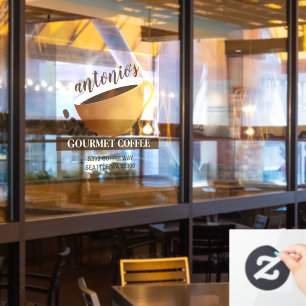 Coffee Cup Coffee Beans Business Address Window Cling