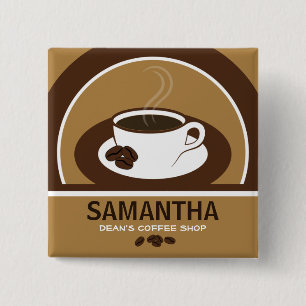 Coffee Cup Coffee Shop Cafe Staff ID Name Tags 2 Inch Square Button