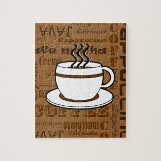 Coffee Cup - Coffee Words Print - Brown Jigsaw Puzzle