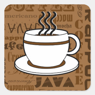 Coffee Cup - Coffee Words Print - Brown Square Sticker