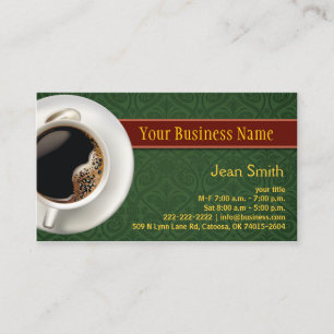 Coffee Cup Damask Green Business Card