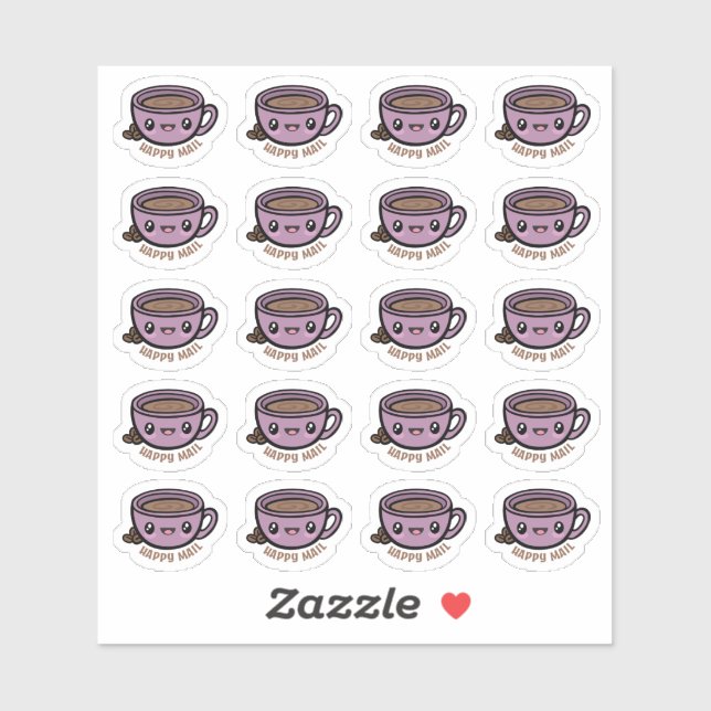 Coffee Cup Happy Mail Custom-Cut Vinyl Sticker
