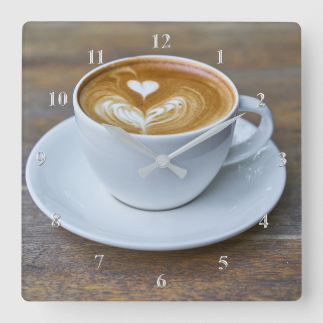 Coffee Cup Latte Kitchen Square Wall Clock (Front)