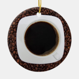 Coffee Cup on a Bed of Coffee Beans Ornament