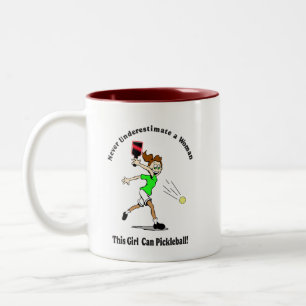 Coffee Cup: Pickleball Never underestimate a woman Two-Tone Coffee Mug