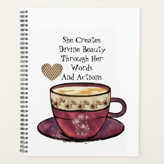 Coffee Cup Quote Motivational Pink White Journal  Planner (Front)