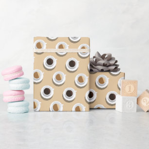 Coffee Cup Seamless Pattern Modern Elegant Beige Wrapping Paper