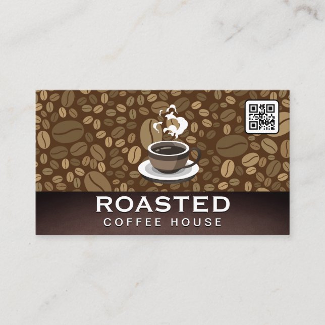 Coffee Cup Steaming | QR Code | Beans Business Card (Front)