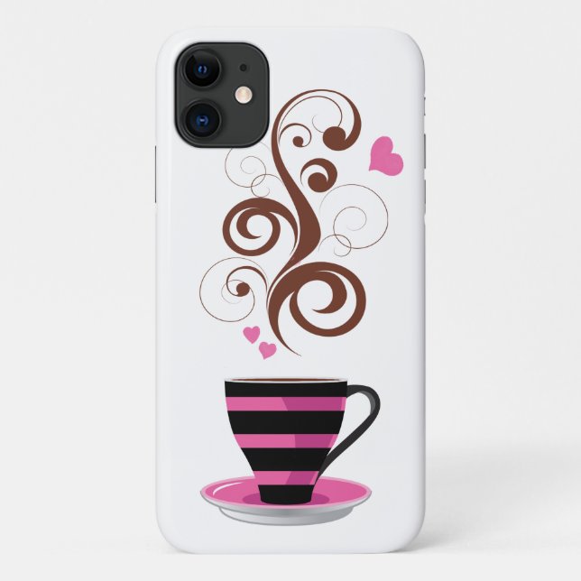 Coffee Cup, Swirls, Hearts - Pink Black Brown Case-Mate iPhone Case (Back)