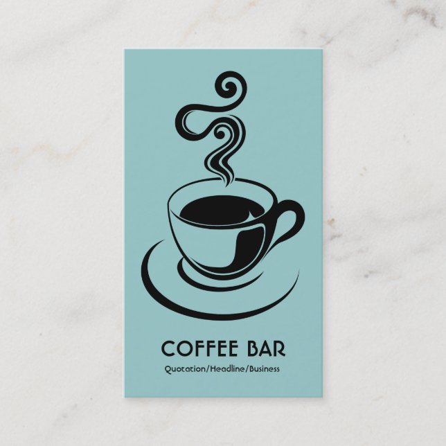 Coffee Cup Vertical - Black on Lt Blue Green Business Card (Front)