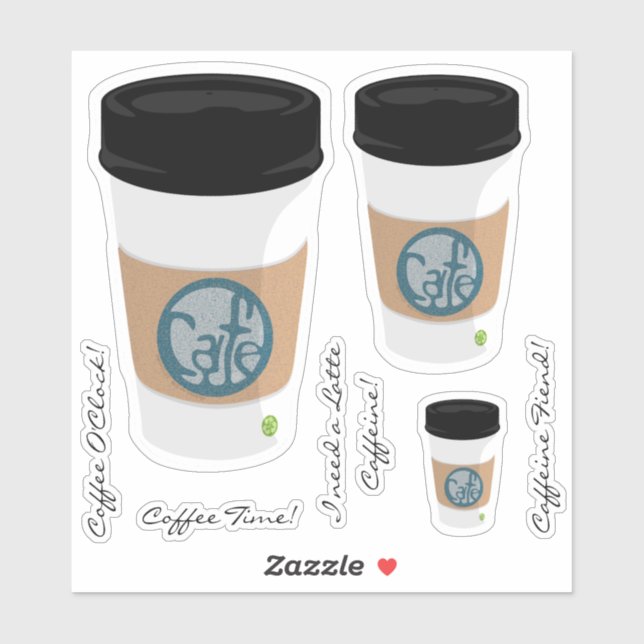 Coffee Cup Vinyl Stickers and Phrases (Sheet)