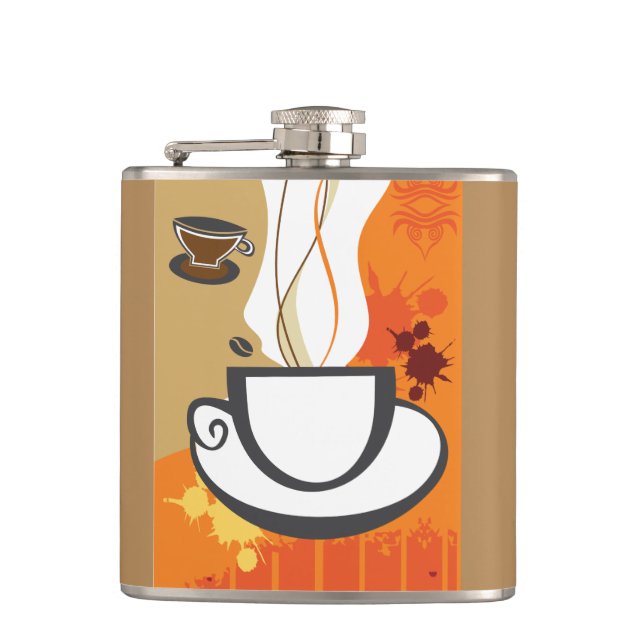 Coffee Cup Vinyl Wrapped Flask (Front)
