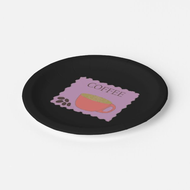 Coffee Cup with Coffee Beans Paper Plate (Angled)