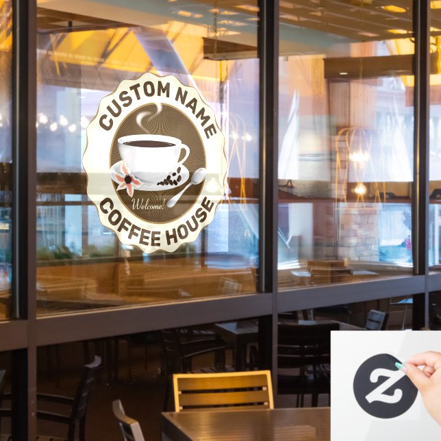 Coffee Cup with Coffee Beans Window Cling (Restaurant Window)