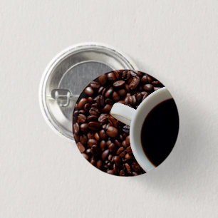 Coffee Cup with Coffee, Coffee Beans 1 Inch Round Button