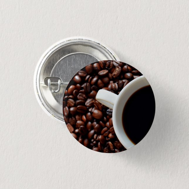 Coffee Cup with Coffee, Coffee Beans 1 Inch Round Button (Front & Back)