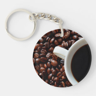 Coffee Cup with Coffee, Coffee Beans Keychain