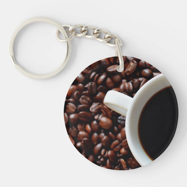Coffee Cup with Coffee, Coffee Beans Keychain (Front)