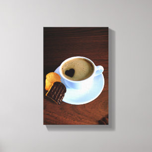Coffee Cup with Heart Shaped Foam Canvas Print