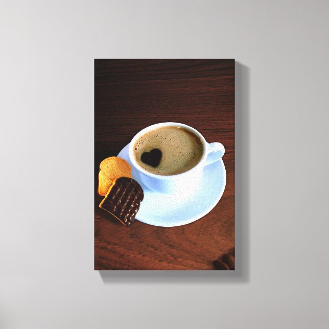 Coffee Cup with Heart Shaped Foam Canvas Print (Front)