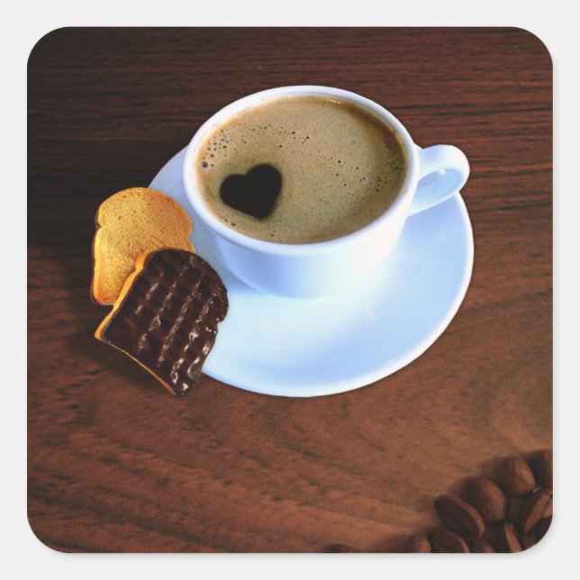 Coffee Cup with Heart Shaped Foam Square Sticker (Front)