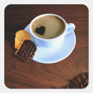 Coffee Cup with Heart Shaped Foam Square Sticker