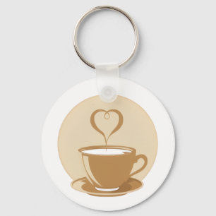 Coffee Cup with Heart Steam Keychain