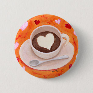Coffee Cup with Hearts 2 Inch Round Button