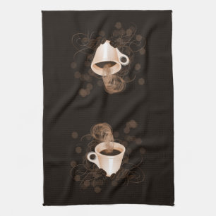 Coffee Cup with Swishes and Beans Kitchen Towel