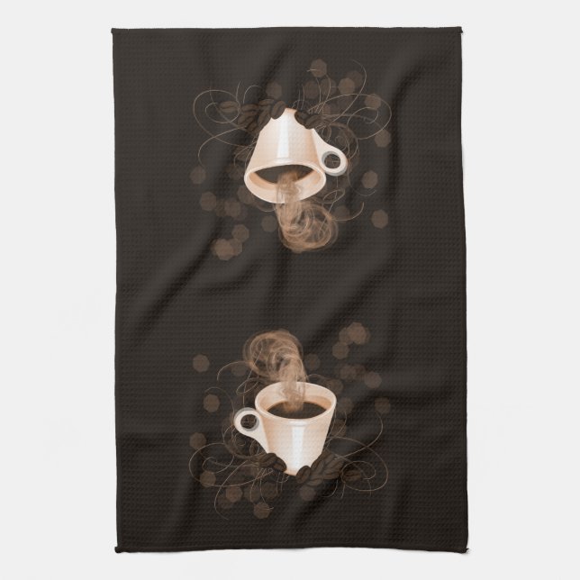 Coffee Cup with Swishes and Beans Kitchen Towel (Vertical)