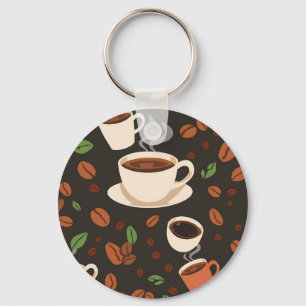 Coffee Cups Beans Morning Pattern Keychain