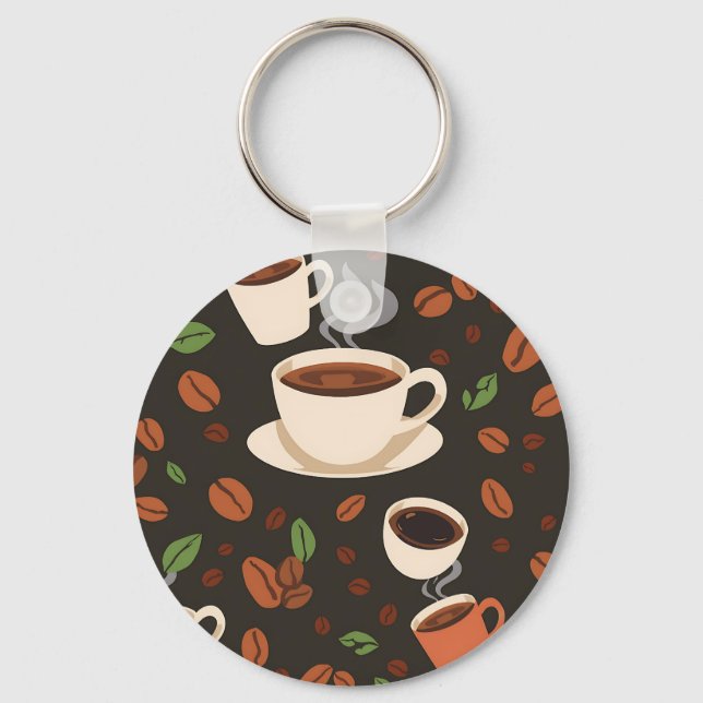 Coffee Cups Beans Morning Pattern Keychain (Front)