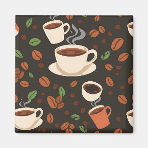 Coffee Cups Beans Morning Pattern Magnet