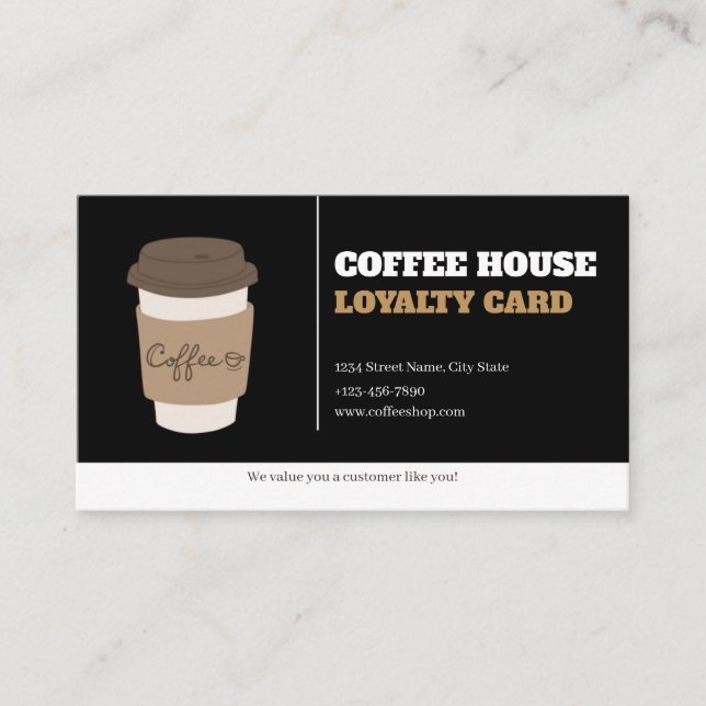 Coffee Cups Black White Cafe Customer Loyalty Card (Front)