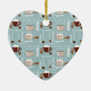 Coffee Cups Blue Vertical Lines Caffeine Grains Ceramic Ornament